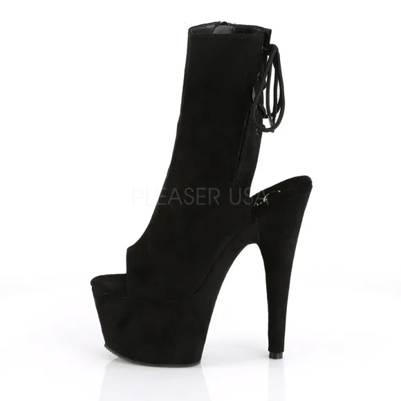 Platform Suede Open Toe Pocket High Heel Boots