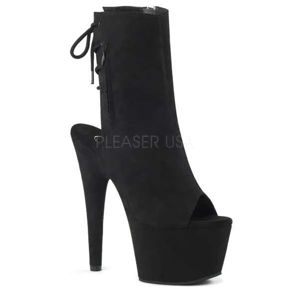 Platform Suede Open Toe Pocket High Heel Boots