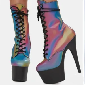 Pleaser Adore Chromatic Own The Spotlight Rainbow Reflective Platform Boots