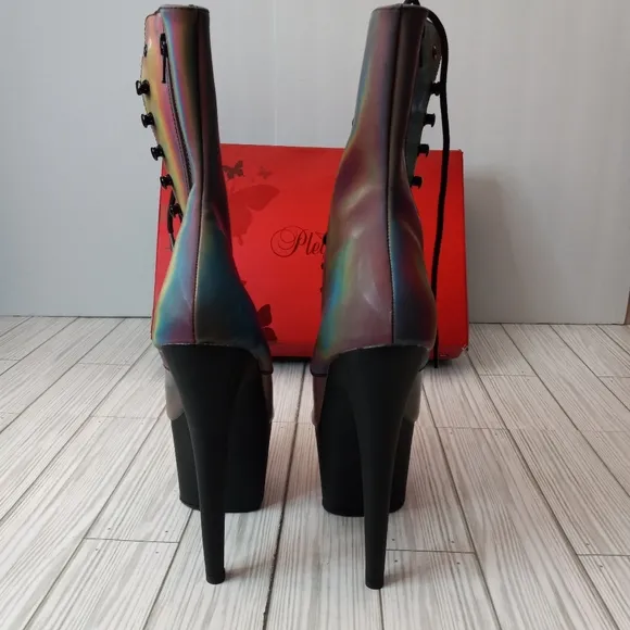Pleaser Adore Chromatic Own The Spotlight Rainbow Reflective Platform Boots