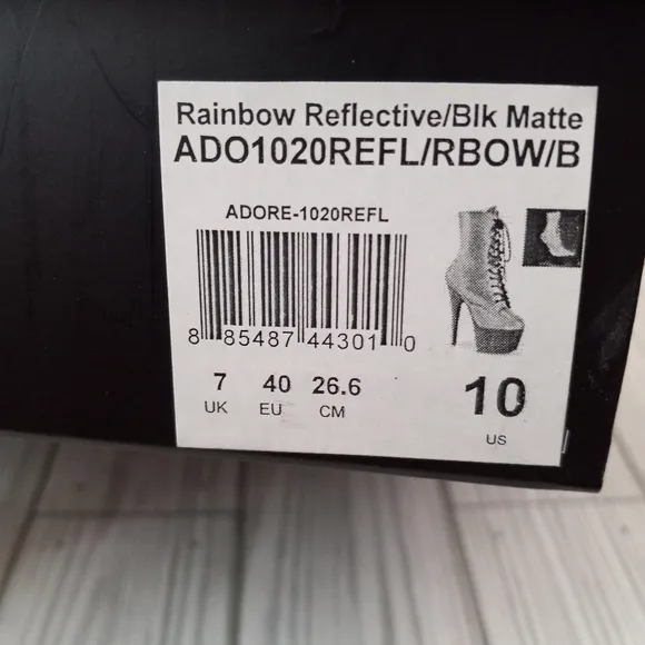 Pleaser Adore Chromatic Own The Spotlight Rainbow Reflective Platform Boots
