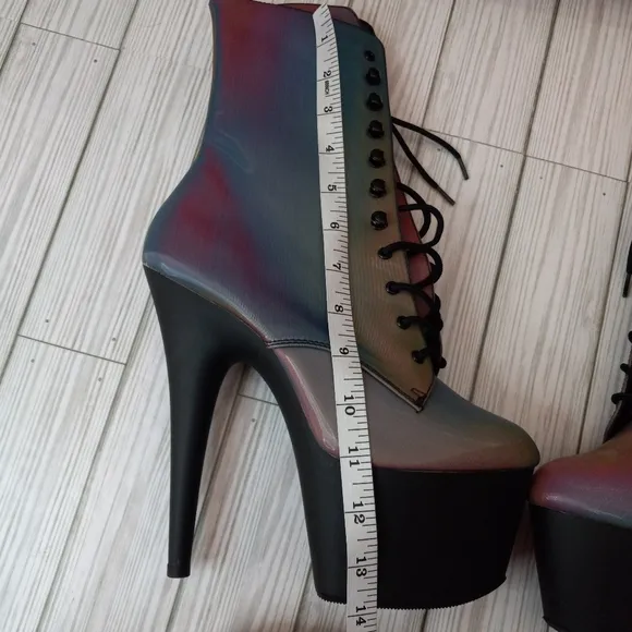 Pleaser Adore Chromatic Own The Spotlight Rainbow Reflective Platform Boots