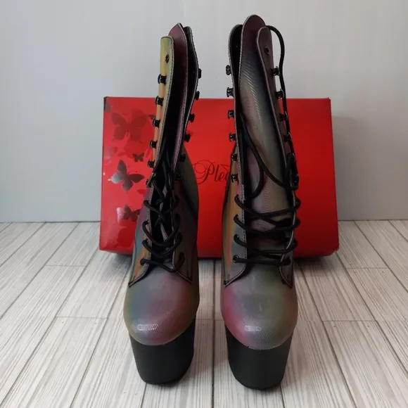 Pleaser Adore Chromatic Own The Spotlight Rainbow Reflective Platform Boots