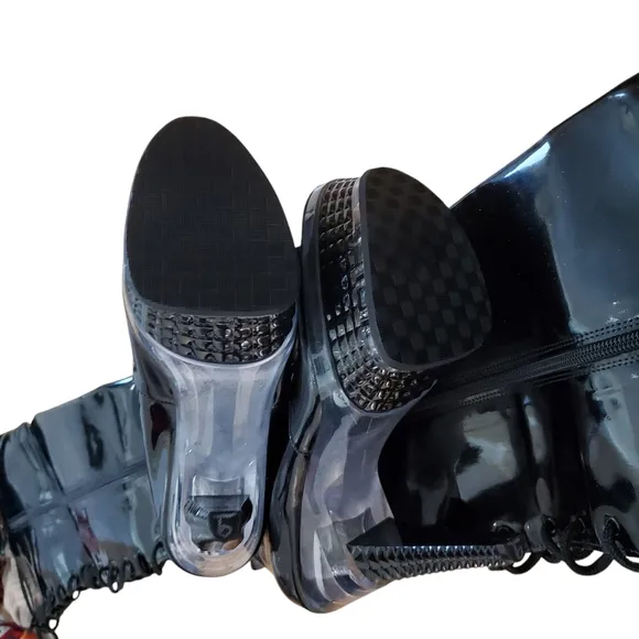 Pleaser Black Thigh High Lace Up Open Toe Platform Heel Boots Size 9 New W/O Box