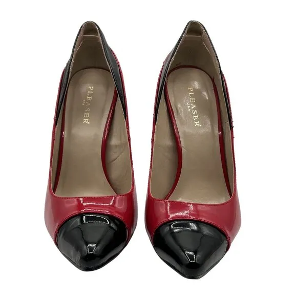 Pleaser Womens 9 Colorblock Red Black Patent Leather High Heels Stiletto Shoes