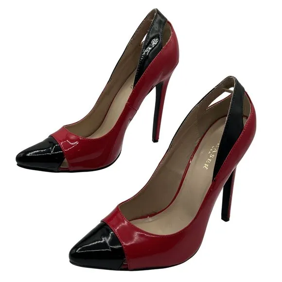 Pleaser Womens 9 Colorblock Red Black Patent Leather High Heels Stiletto Shoes