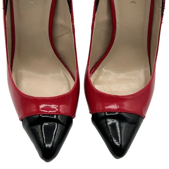 Pleaser Womens 9 Colorblock Red Black Patent Leather High Heels Stiletto Shoes