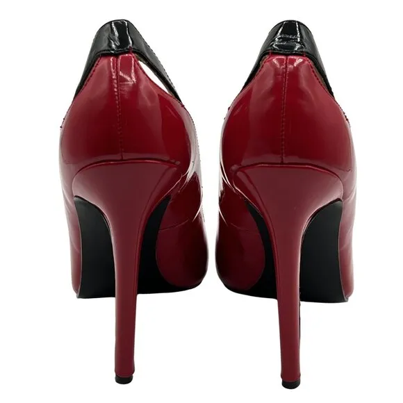 Pleaser Womens 9 Colorblock Red Black Patent Leather High Heels Stiletto Shoes