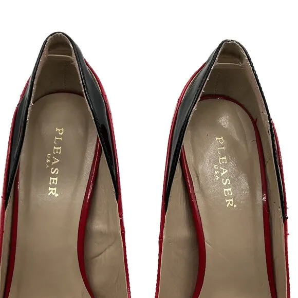 Pleaser Womens 9 Colorblock Red Black Patent Leather High Heels Stiletto Shoes