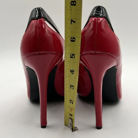 Pleaser Womens 9 Colorblock Red Black Patent Leather High Heels Stiletto Shoes