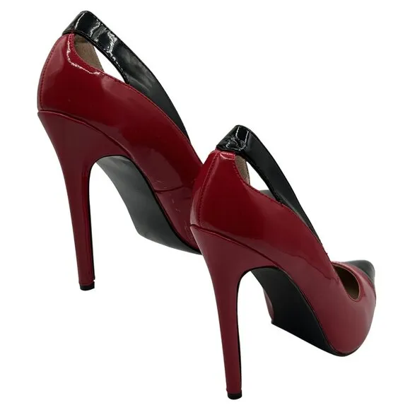 Pleaser Womens 9 Colorblock Red Black Patent Leather High Heels Stiletto Shoes