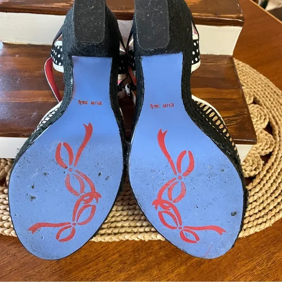 Poetic License Fancy Me Block Platform Heels Black Tan Red White Floral US 6