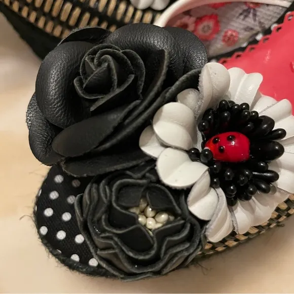 Poetic License Fancy Me Block Platform Heels Black Tan Red White Floral US 6