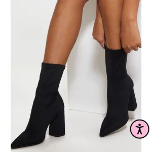 Pointy toe sock ankle boots with block heel, 39, new