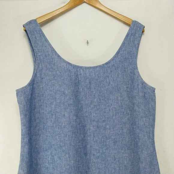 Polo Ralph Lauren 100% Linen Maxi Dress Large Blue Sleeveless Ruffle Kaftan