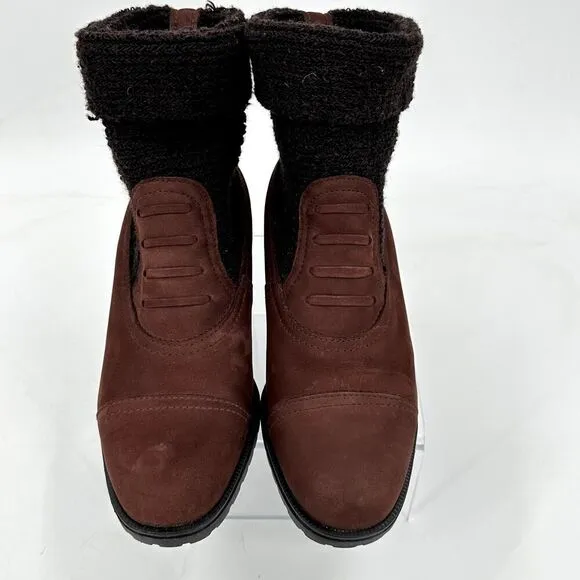 Poppies Granny Victorian Steampunk Low Heel Boots Brown Knit Suede Boots Sz 6.5