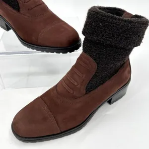 Poppies Granny Victorian Steampunk Low Heel Boots Brown Knit Suede Boots Sz 6.5