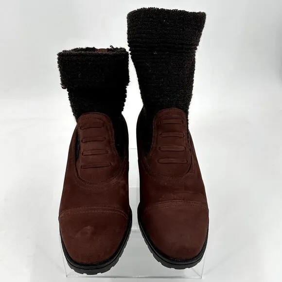 Poppies Granny Victorian Steampunk Low Heel Boots Brown Knit Suede Boots Sz 6.5