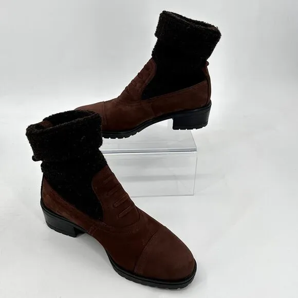 Poppies Granny Victorian Steampunk Low Heel Boots Brown Knit Suede Boots Sz 6.5