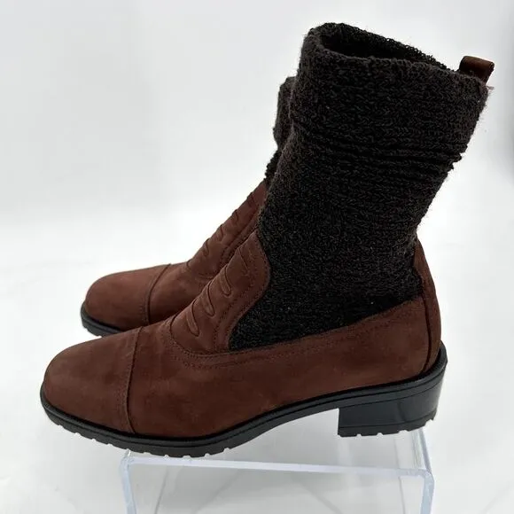 Poppies Granny Victorian Steampunk Low Heel Boots Brown Knit Suede Boots Sz 6.5