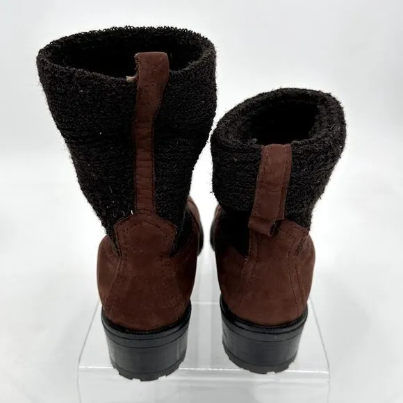 Poppies Granny Victorian Steampunk Low Heel Boots Brown Knit Suede Boots Sz 6.5