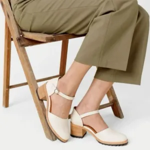Portland Leather Goods Patina Cream Block Heeled Mary Jane Shoes Size 11