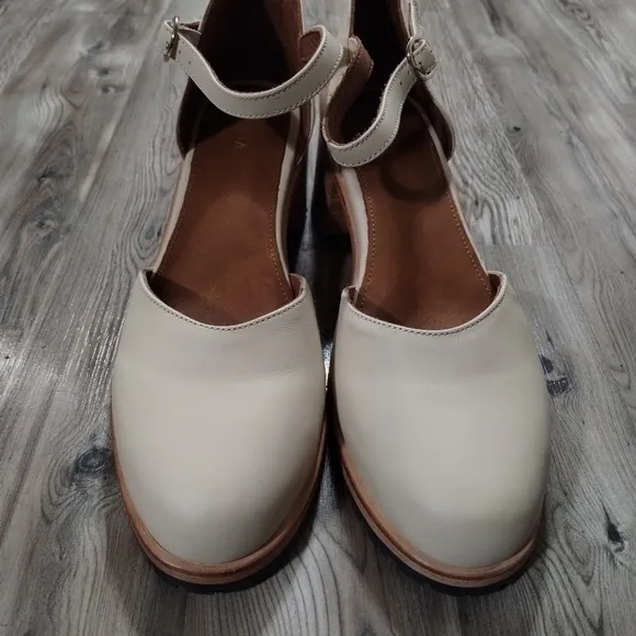 Portland Leather Goods Patina Cream Block Heeled Mary Jane Shoes Size 11