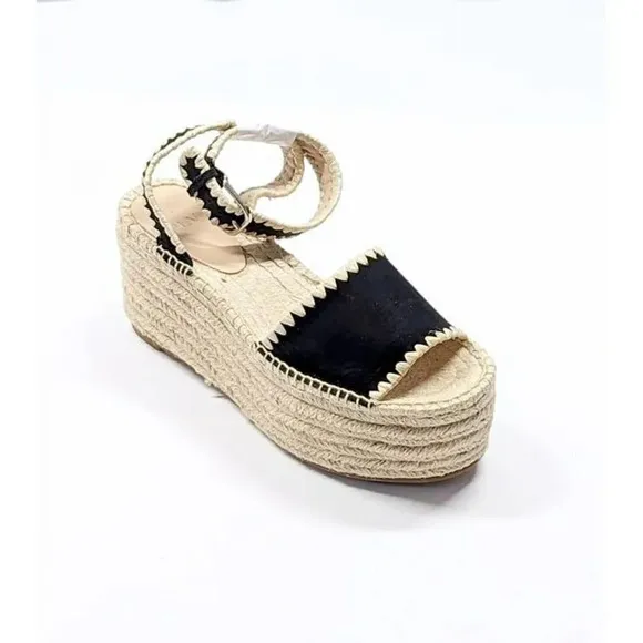 Pour La Victoire Women's Ria Suede &amp; Raffia Platform Sandals Size 9.5 MSRP $245