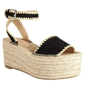 Pour La Victoire Women's Ria Suede &amp; Raffia Platform Sandals Size 9.5 MSRP $245