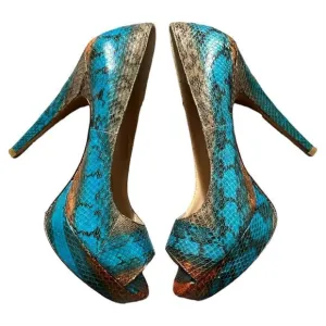 Pour La Victoire Snakeskin Peep-Toe Platform Heels – Size 8.5