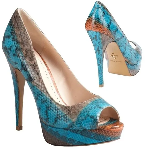 Pour La Victoire Snakeskin Peep-Toe Platform Heels – Size 8.5