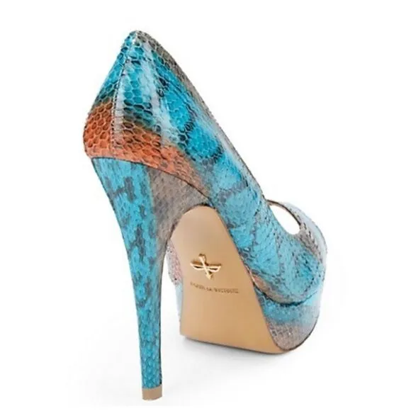 Pour La Victoire Snakeskin Peep-Toe Platform Heels – Size 8.5
