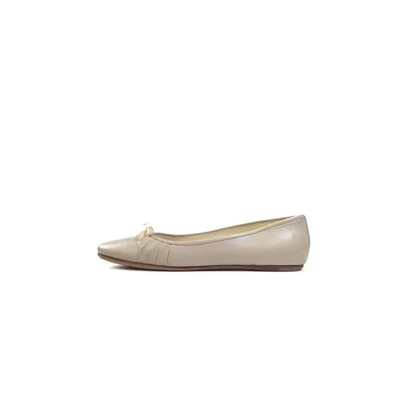 Prada 39 Flats Beige Leather Bow Ballet Shoes Womens Size 8.5