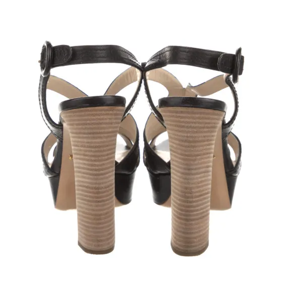 Prada 8.5 Calzature Donna Platform Leather Sandals Stacked Heel 39 Wood Black