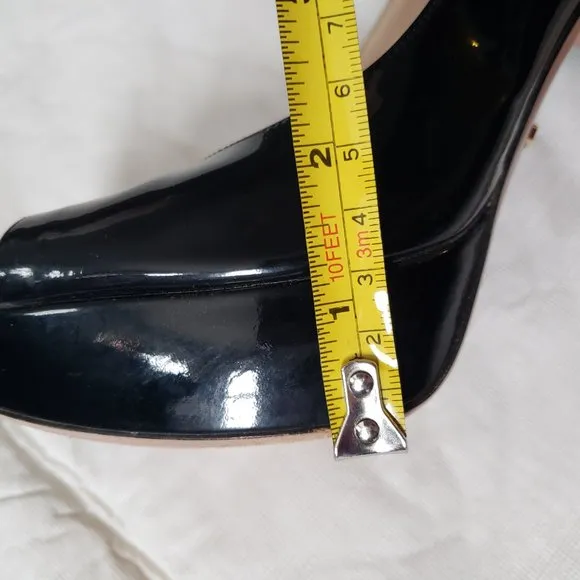 PRADA Black Patent Leather Peep Toe Platform Pump Shoes