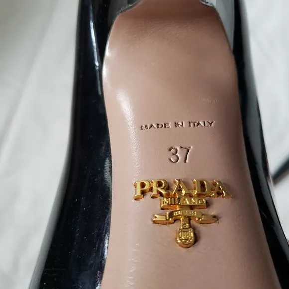 PRADA Black Patent Leather Peep Toe Platform Pump Shoes