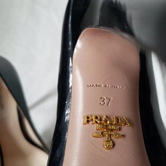 PRADA Black Patent Leather Peep Toe Platform Pump Shoes