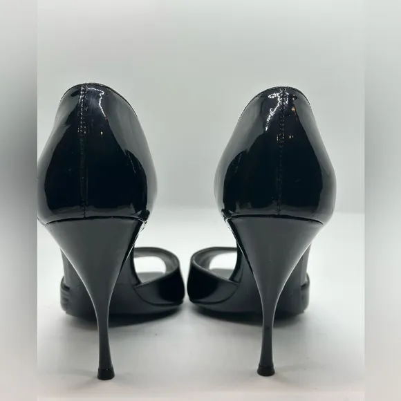 PRADA Calzature Black Patent Leather Peep Toe Pumps Sz 40