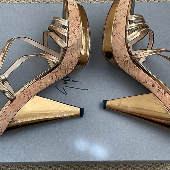 PRADA Gold Patent Leather Strapy Sandal