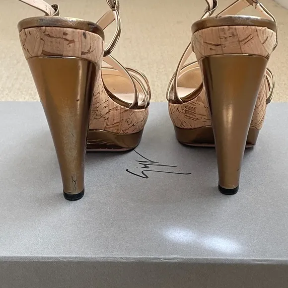 PRADA Gold Patent Leather Strapy Sandal
