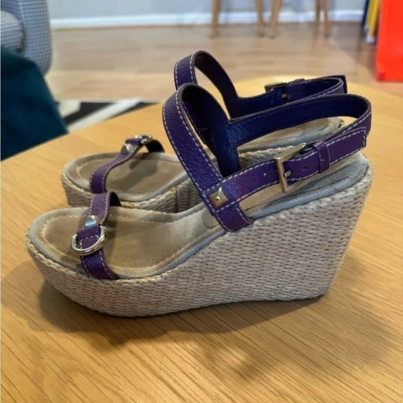 PRADA Purple Studded Accent Leather Espadrille Platform Sandals Size 36.5 VGUC