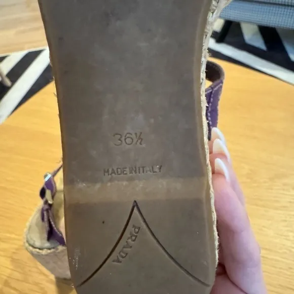 PRADA Purple Studded Accent Leather Espadrille Platform Sandals Size 36.5 VGUC