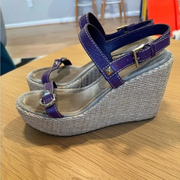 PRADA Purple Studded Accent Leather Espadrille Platform Sandals Size 36.5 VGUC