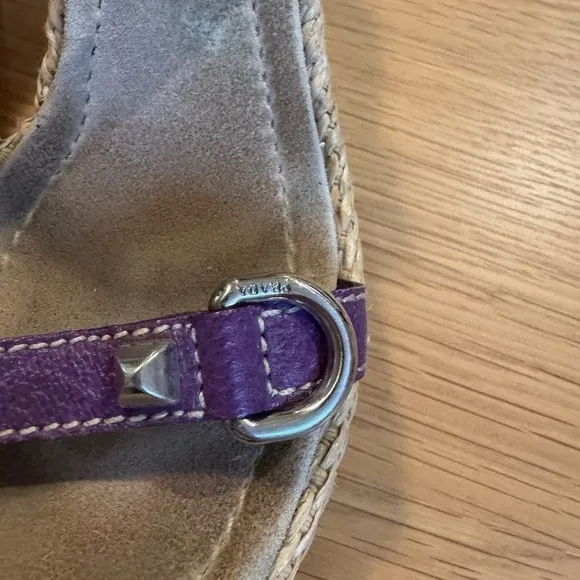 PRADA Purple Studded Accent Leather Espadrille Platform Sandals Size 36.5 VGUC