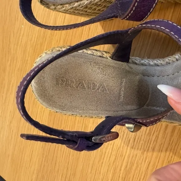 PRADA Purple Studded Accent Leather Espadrille Platform Sandals Size 36.5 VGUC