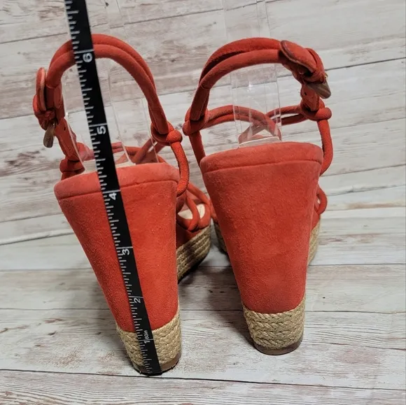 Prada red suede strappy espadrille wedge sandals
