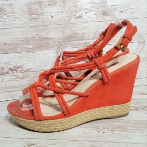 Prada red suede strappy espadrille wedge sandals