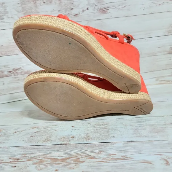 Prada red suede strappy espadrille wedge sandals