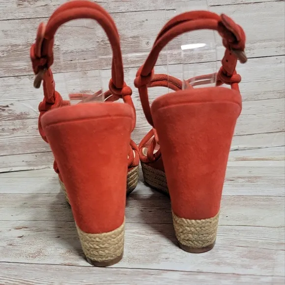 Prada red suede strappy espadrille wedge sandals