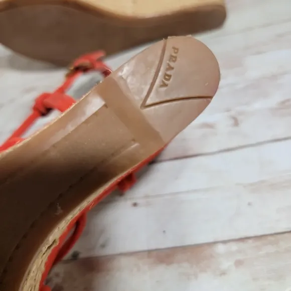 Prada red suede strappy espadrille wedge sandals